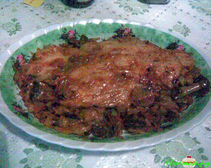 Пангасиус с капустой и грибами