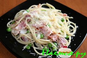 Спагетти с Беконом и Зеленым Горошком