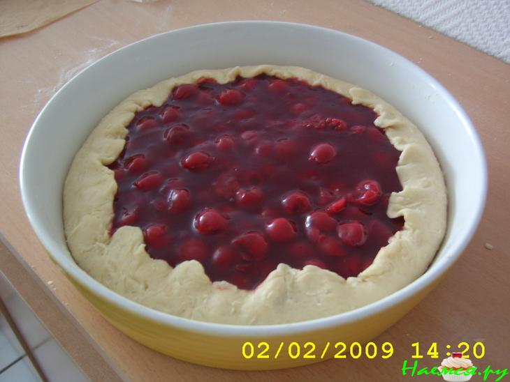 Пирог с вишнёво-пудинговой начинкой под штройзелем