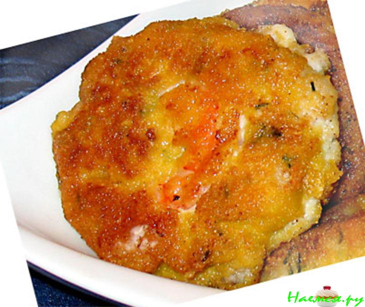 Зразы из морского окуня с креветками, жареные в кукурузных хлопьях Зразы из морского окуня с креветками, жареные в кукурузных хлопьях