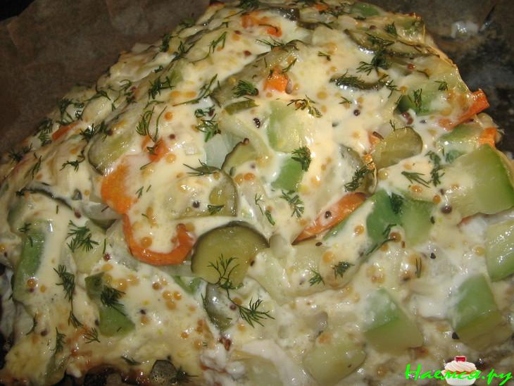 Рыба запеченная с овощами и французской горчицей