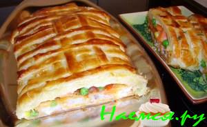 Слойка-пирог с рыбными палочками (мужской подход)