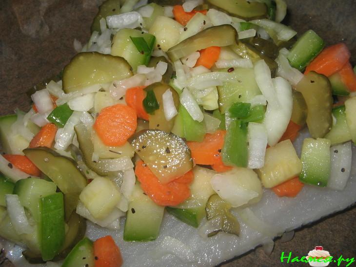 Рыба запеченная с овощами и французской горчицей