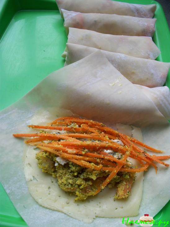 Роллы из теста фила с креветками и тремя видами сыра!!