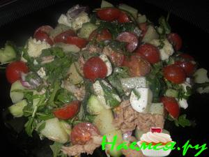 Салат с рукколой и тунцом с медово-горчичной заправкой