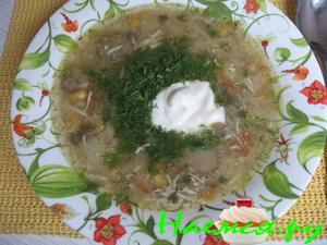 Грибной супчик с кукурузой и яйцом