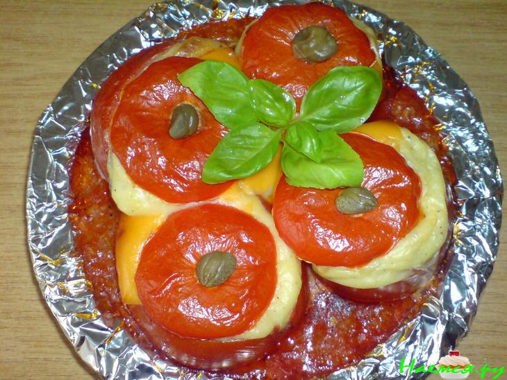 Фаршированные помидоры с картофелем и маслинами