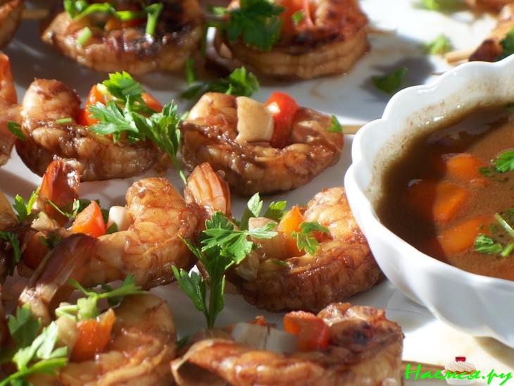 Креветки жареные в гранатовом сиропе Креветки жареные в гранатовом сиропе