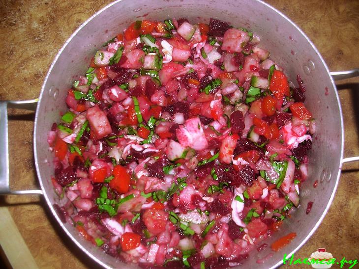 Винегрет со щавелем и свежим огурцом