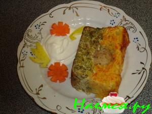 Овощная запеканка с куриной колбаской