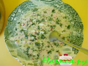 Окрошка на сливках с газированной минеральной водой