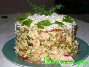 Печёночный торт с грибами