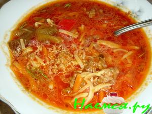Острый суп с домашней лапшой