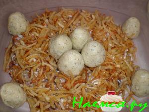 Салат "Гнездо Глухаря" с корейской морковкой