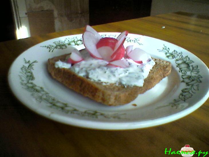 Теплые тосты с редиской и сметаной