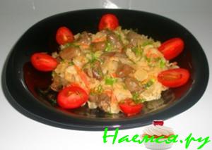 Куриные сердечки с капустой в сливках