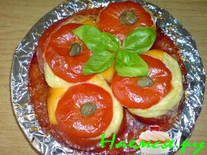 Фаршированные помидоры с картофелем и маслинами