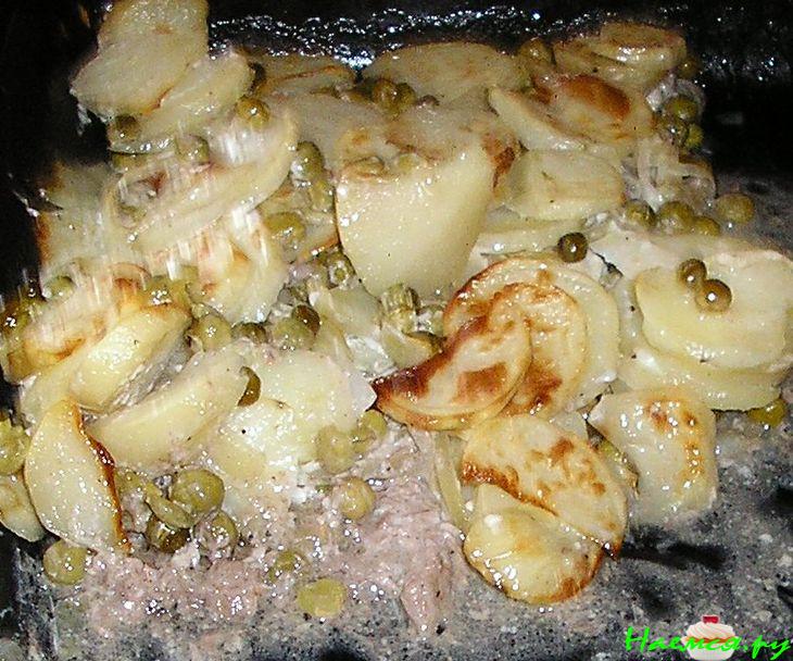 Мясо с зеленым горошком