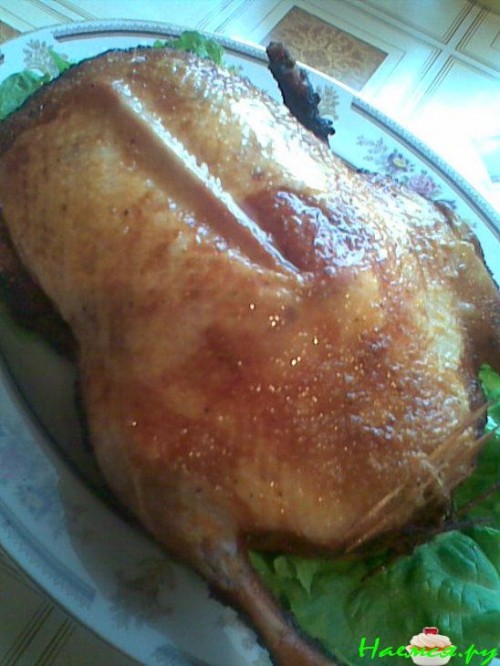 Фаршированная утка домашней лапшой и печенкой