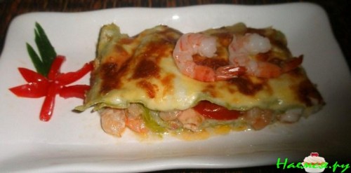 Лазанья с креветками и с красной рыбкой