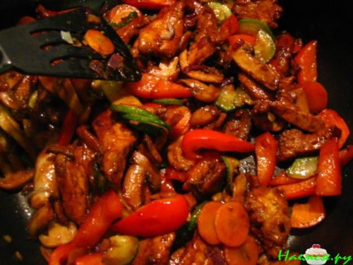 Свинина по-китайски с овощами и шампиньонами