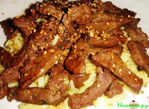 Говядина +печень с кунжутными семечками