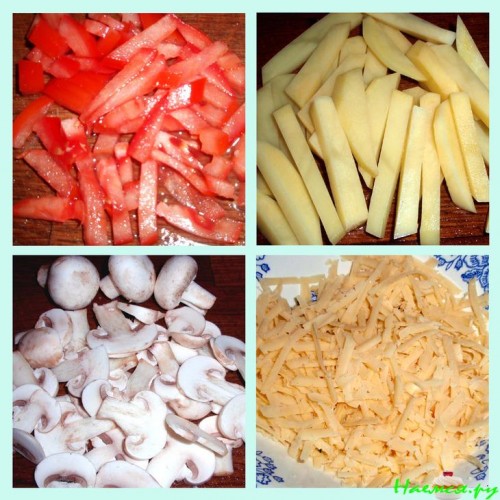 Картофельная запеканка с куриным филе и грибами