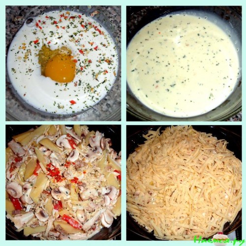 Картофельная запеканка с куриным филе и грибами