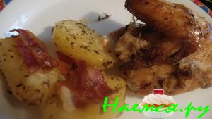 Курочка в гнездышке - курица в чесночном креме с картофелем в лимонном соке