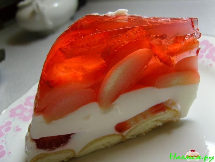 Торт клубничный со сметаной и желе