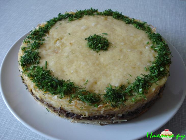 Картофельный торт с грибами и сыром