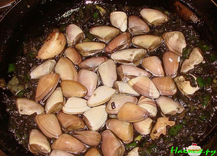 Паста с морскими ракушками (berberechos) и чернилами кальмара