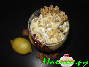 Десерт из авокадо, малины и мороженного