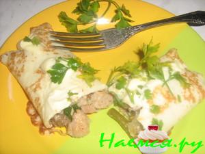 Блинчики закусочные с куриным филе и фасолью Блинчики закусочные с куриным филе и фасолью