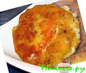 Зразы из морского окуня с креветками, жареные в кукурузных хлопьях Зразы из морского окуня с креветками, жареные в кукурузных хлопьях