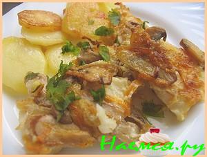 Палтус с грибами