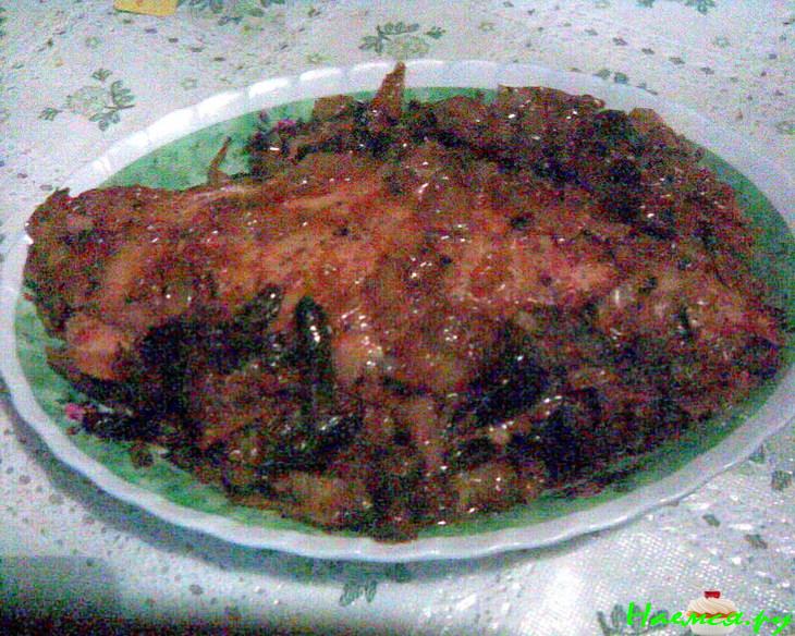 Пангасиус с капустой и грибами