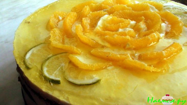 Торт «Апельсиновый» с твороженным суфле и миндально-цитрусовым бисквитом без муки  