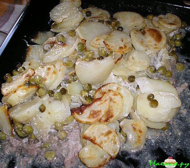 Мясо с зеленым горошком