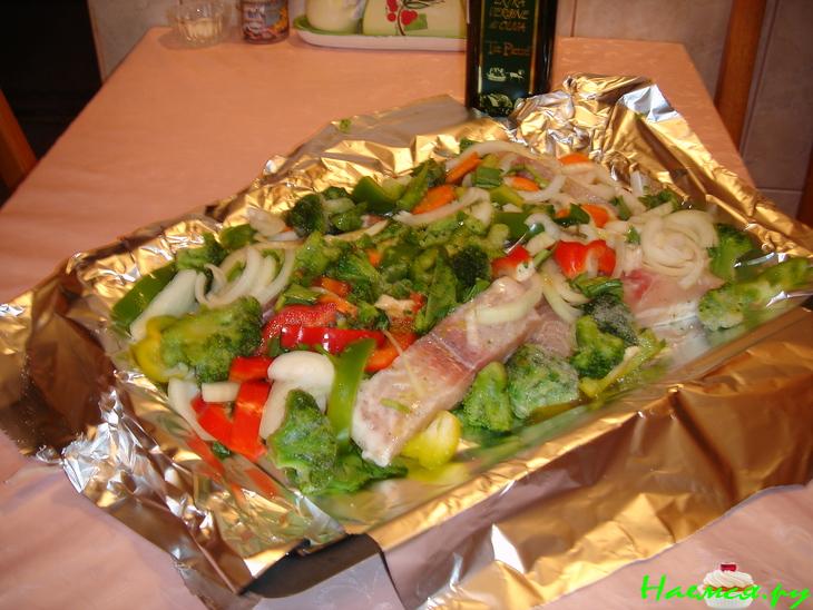 Морской язык запеченный с овощами