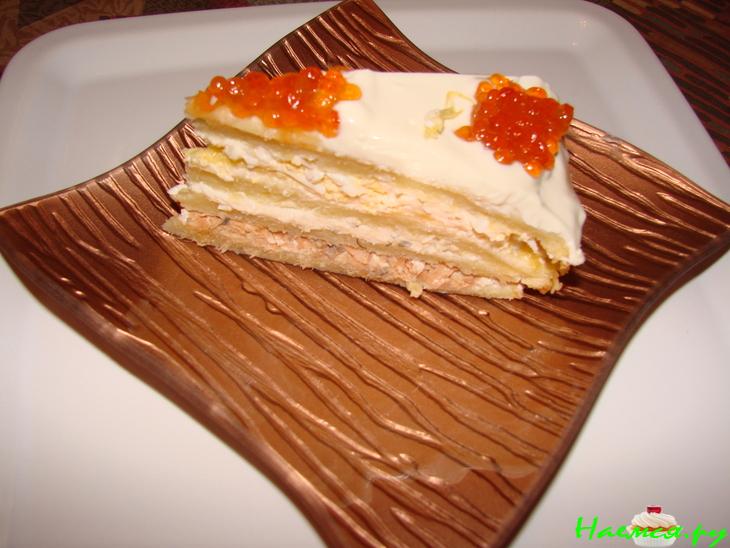 Торт "Закусочный" с лососем и творогом