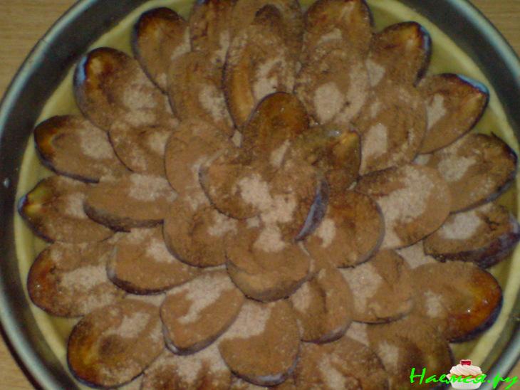 Сливовый пирог с корицей под творожной заливкой