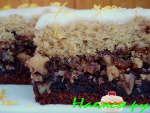 Бананово-шоколадный кекс с орехами и лимонной глазурью. Любимый