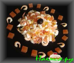 Моцарелла с креветками и желе из помидоров