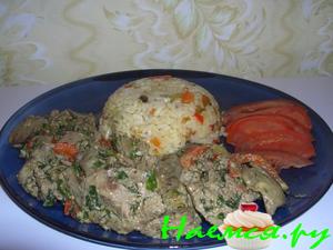 Куриная печень, тушеная с болгарским перцем