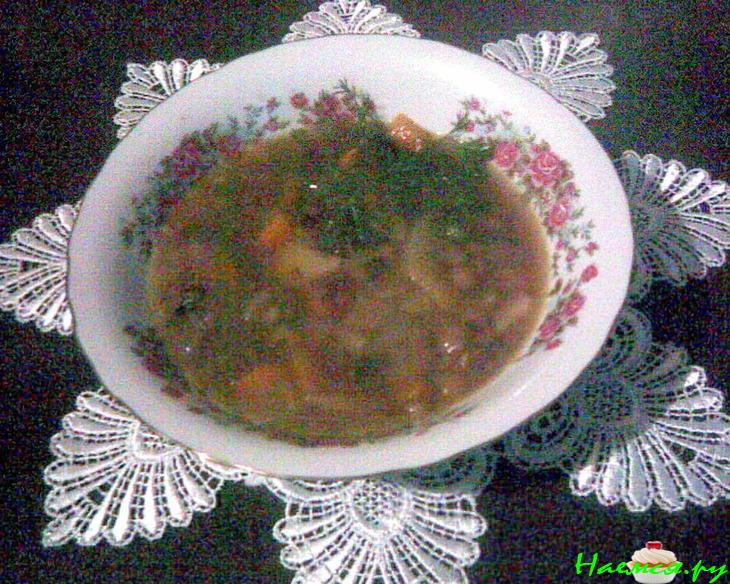 Густой постный суп с чечевицей, черносливом и имбирем