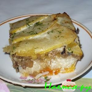 Запеканка из кабачков, грибов, риса