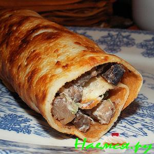 Блинчики с грибами и творожным сыром