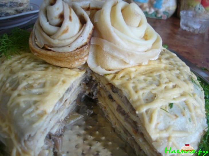 Торт блинный сырно-грибной Торт блинный сырно-грибной