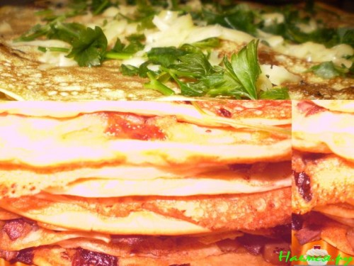 Блины с грибным припеком и сыром